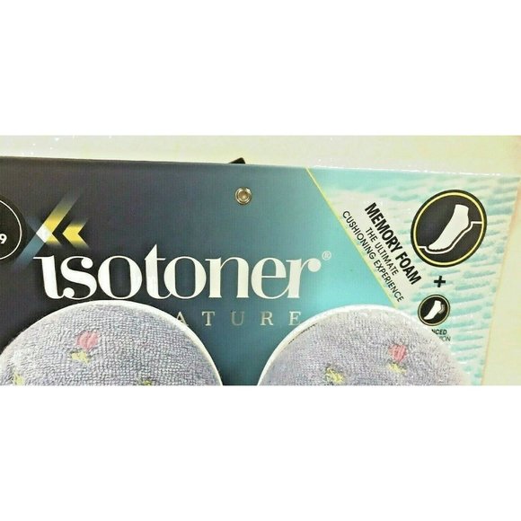 Isotoner Womens Blue with Pink Flowers Velour Memory Foam Slipper L (8.5-9} New - Picture 4 of 6